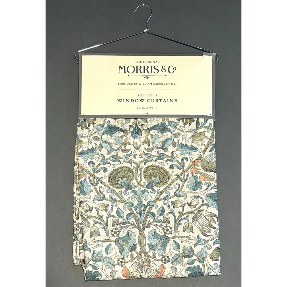 William Morris & Co. Window Curtains Panels Lodden Set Pair 50 X 96” Blue Drapes